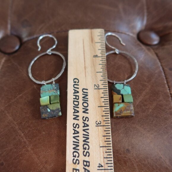 Turquoise and hammered sterling silver earrings by Dana Reed Designs 2.75" drop - Picture 10 of 13